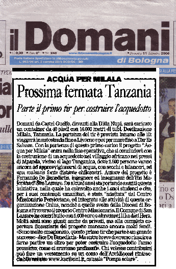 articolo il domani di bologna acqua per milala