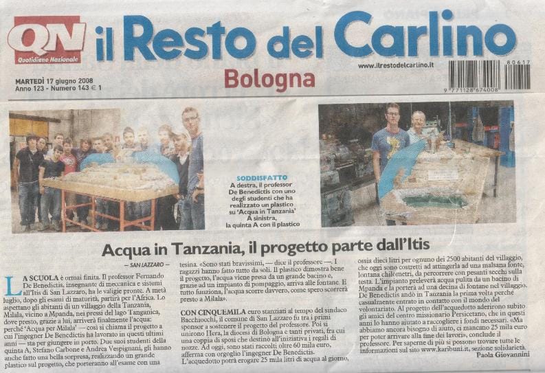 articolo resto del carlino - pozzo per milala
